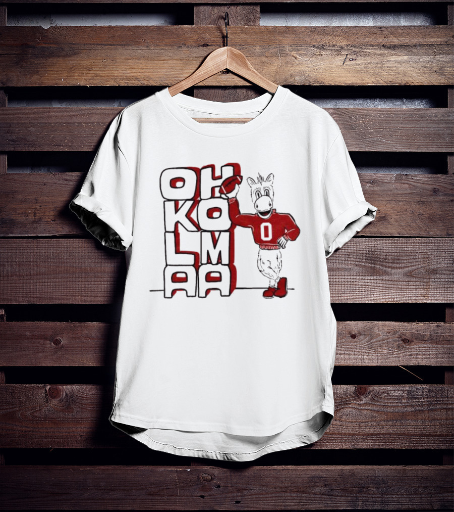Oklahoma Sooners Ou Stacked Vintage Mascot Football Icon With Retro Donkey Holding Football T-Shirt