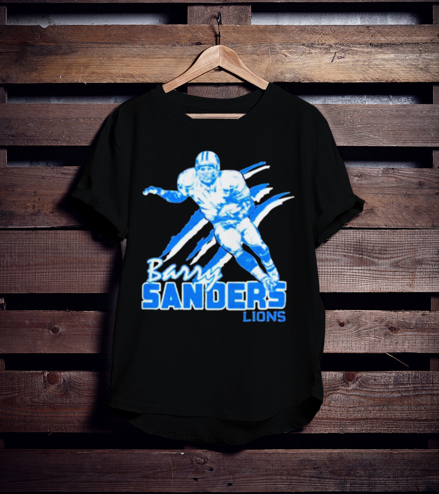 Barry Sanders Detroit Lions Running Back Iconic Blue T-Shirt