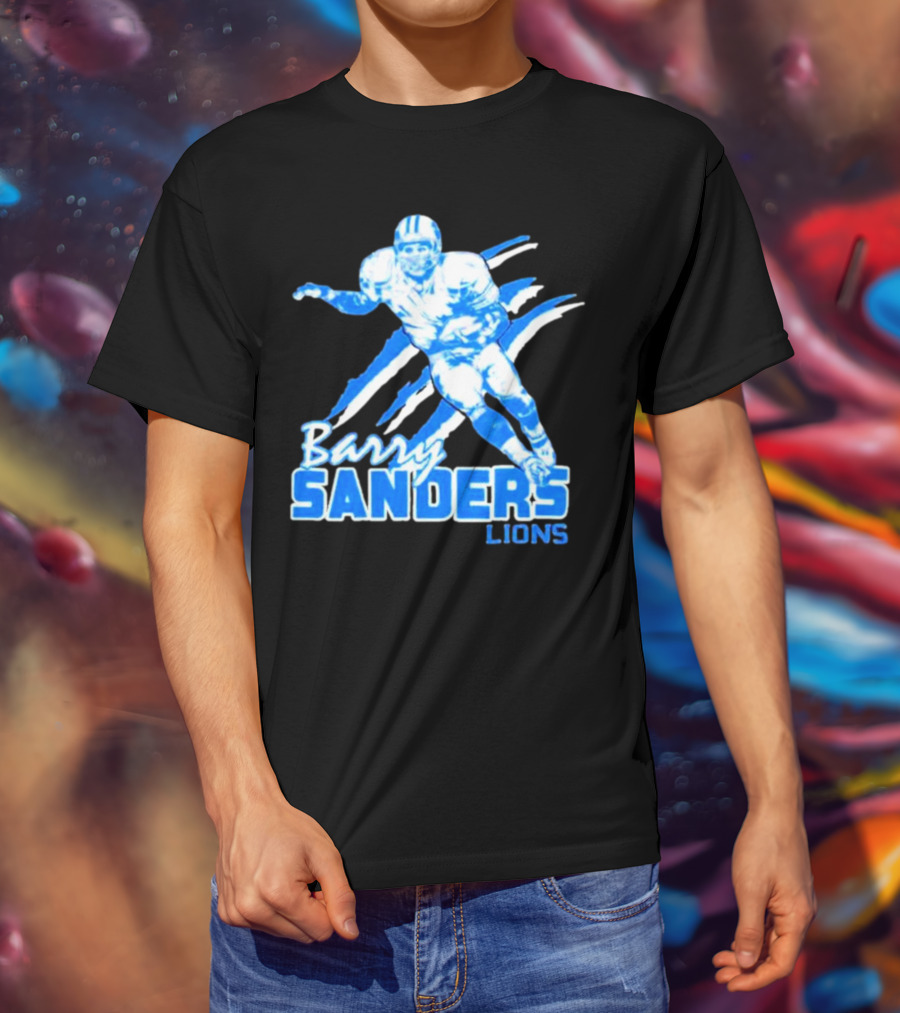 Barry Sanders Detroit Lions Running Back Iconic Blue T-Shirt