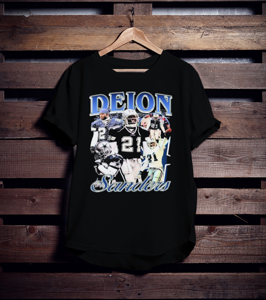 Deion Sanders Dallas Cowboys Collage With Number 21 And Star Helmet T-Shirt