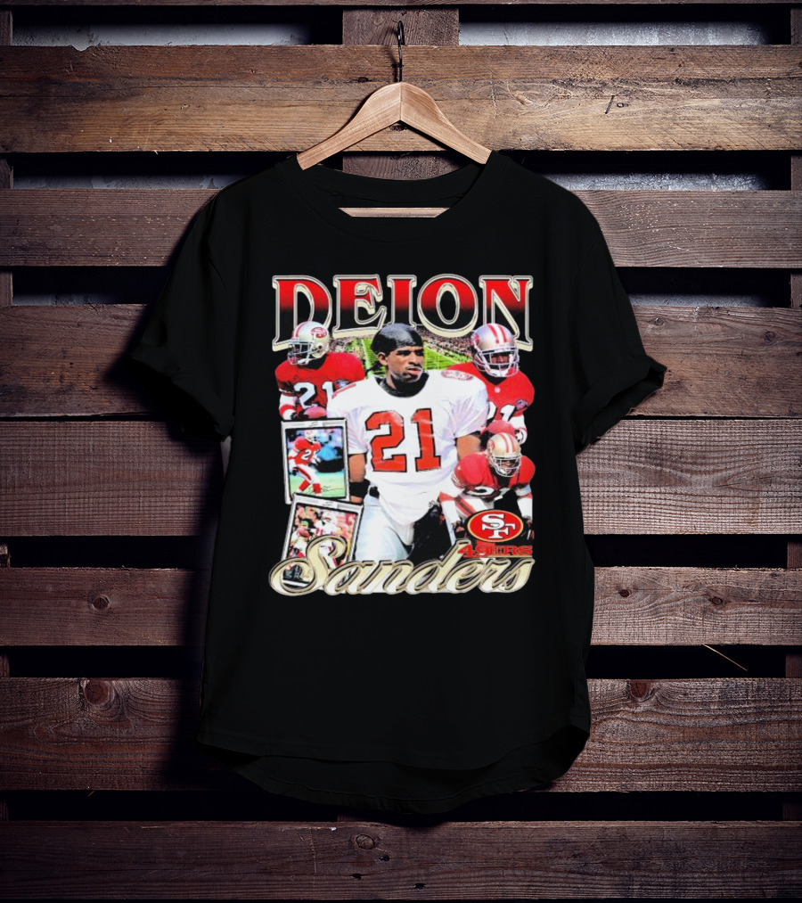 Deion Sanders San Francisco 49ers Football 21 Signature T-Shirt