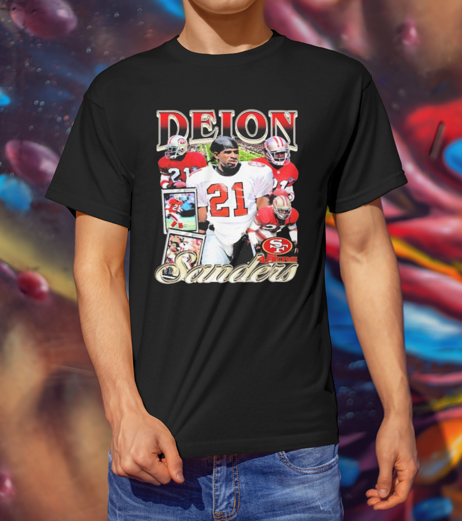 Deion Sanders San Francisco 49ers Football 21 Signature T-Shirt