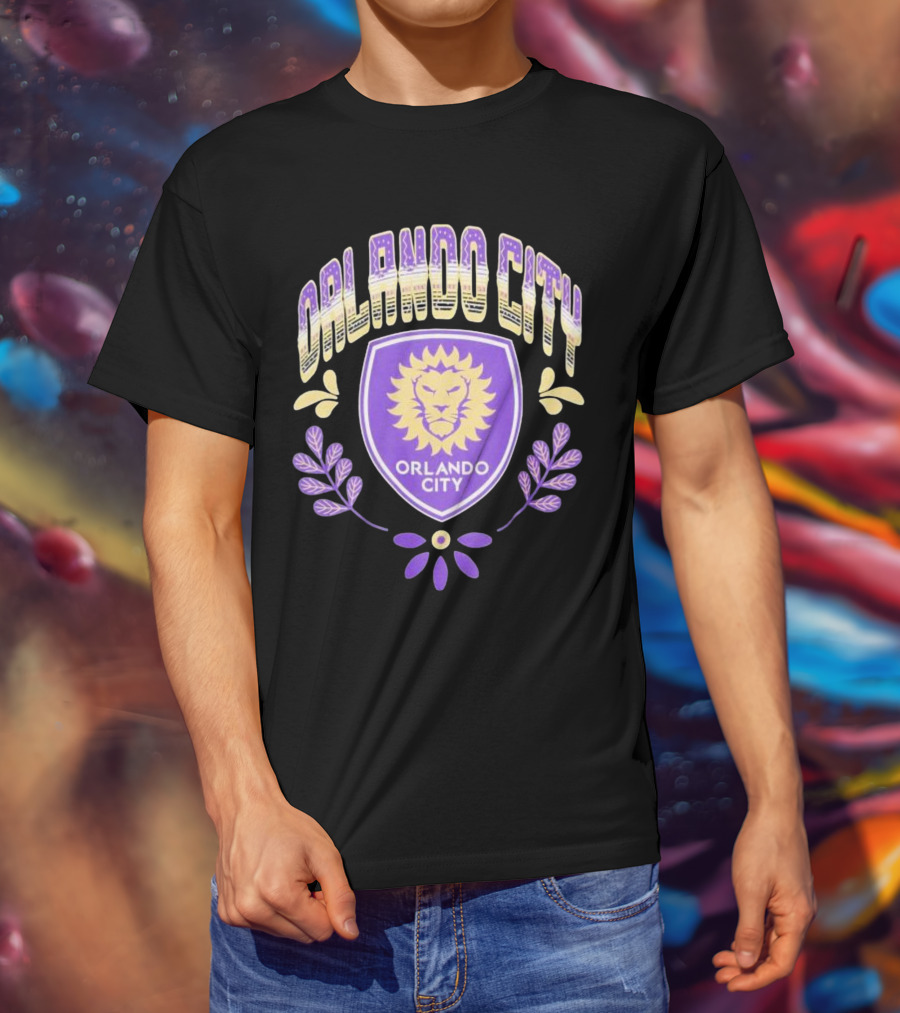 Orlando City SC Serape Style Lion Emblem Purple And Yellow T-Shirt