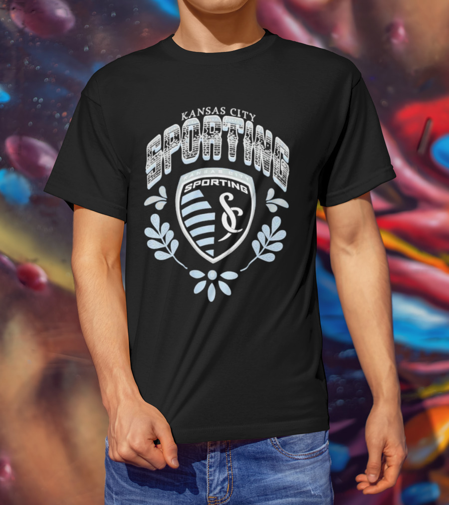 Kansas City Sporting KC Logo With Serape Pattern And Laurel Leaves T-Shirt