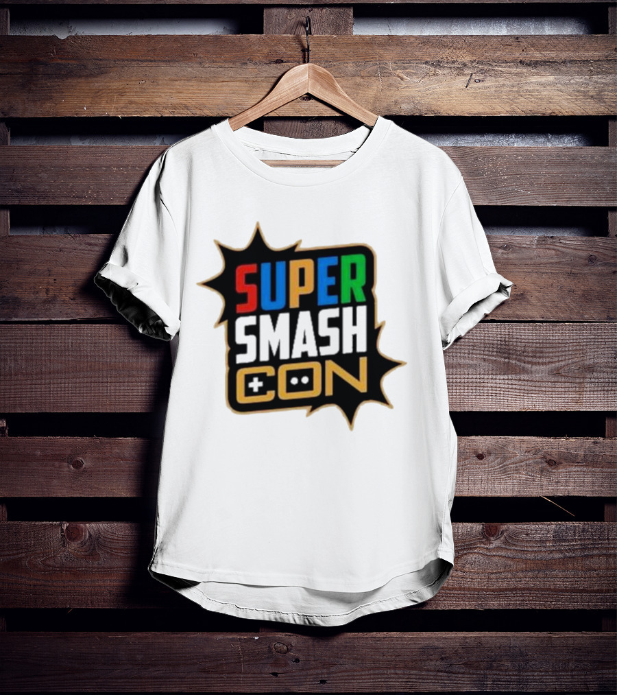 Super Smash Con Logo With Game Controller Icon Colors Burst T-Shirt