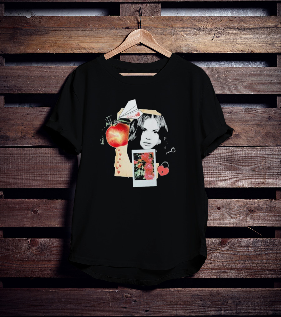 Selena Gomez Paper Plane Apple Heart Roses Collage T-Shirt