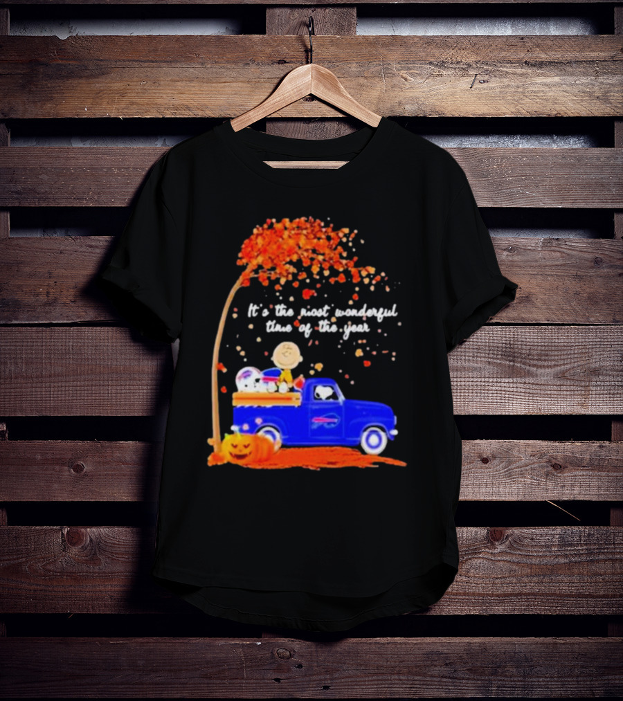 Snoopy And Charlie Brown Buffalo Bills It's The Most Wonderful Time Of The Year Autumn Truck Scene T-Shirt