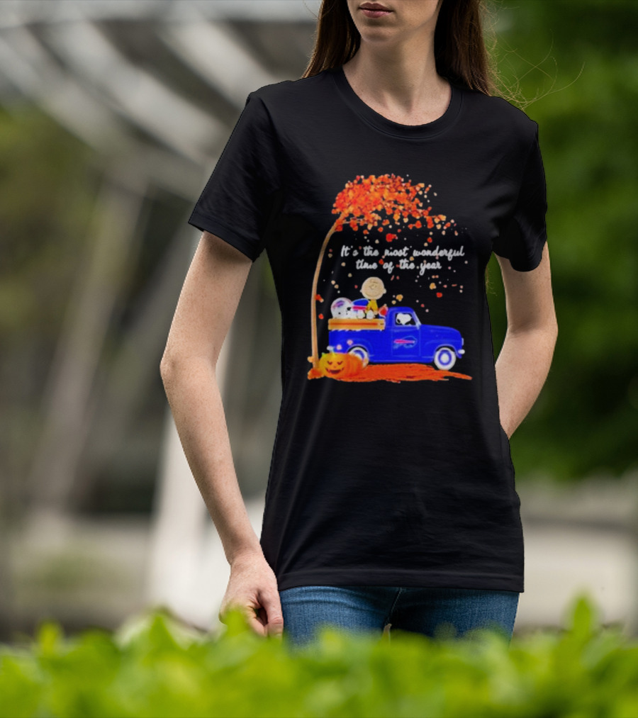 Snoopy And Charlie Brown Buffalo Bills It's The Most Wonderful Time Of The Year Autumn Truck Scene T-Shirt