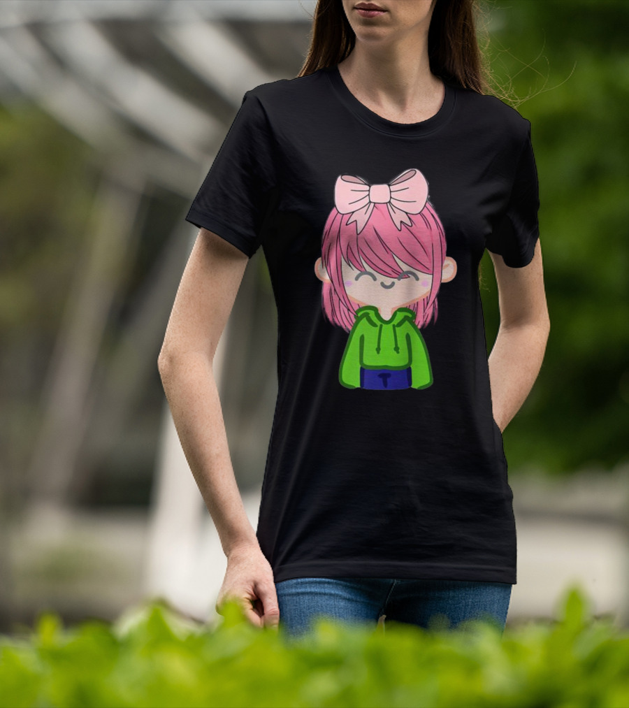 Alli Cat Pink Hair Girl Green Hoodie Bow Raglan Baseball T-Shirt