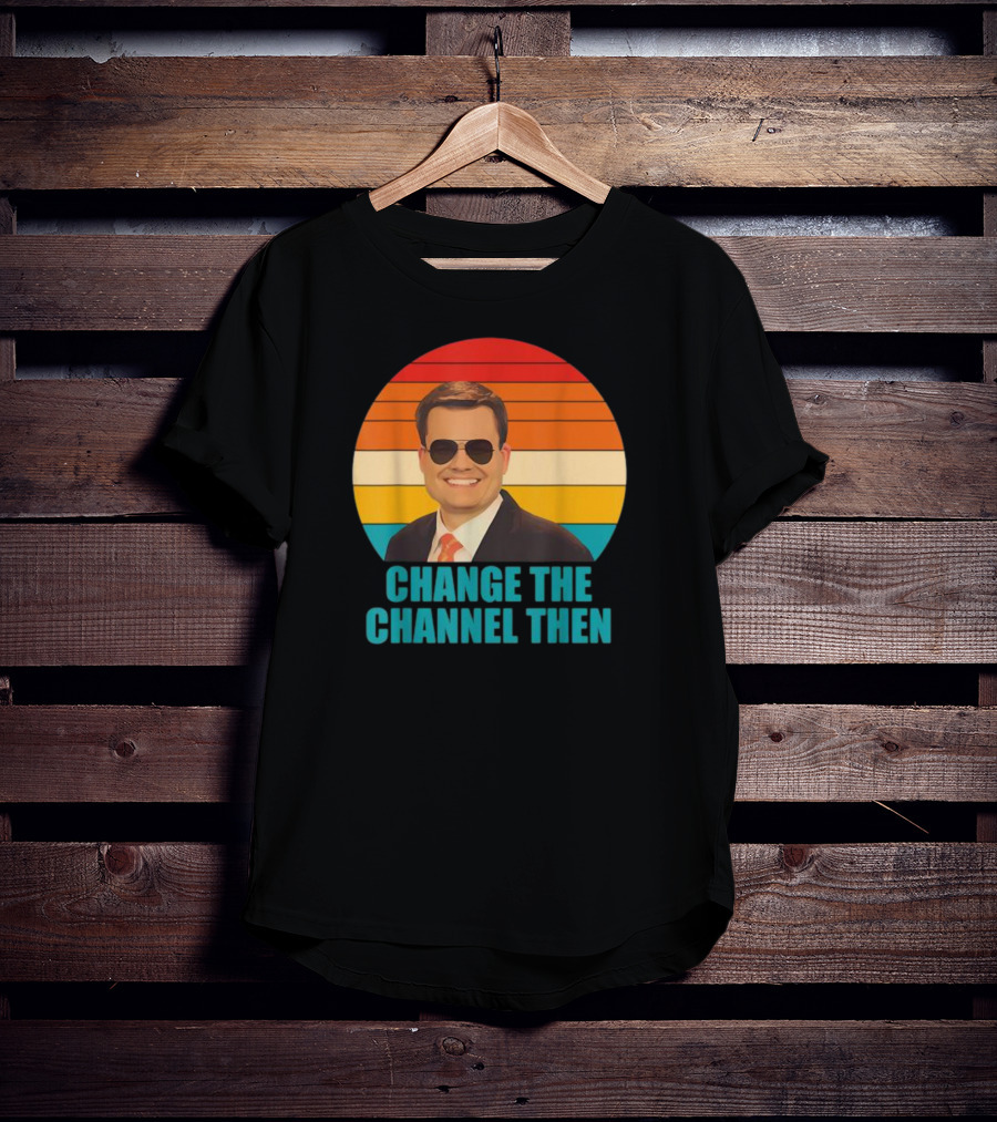 Change The Channel Then Retro Sunglasses News Anchor Stripes T-Shirt