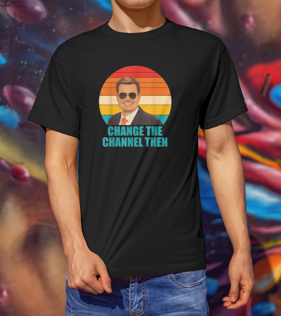 Change The Channel Then Retro Sunglasses News Anchor Stripes T-Shirt