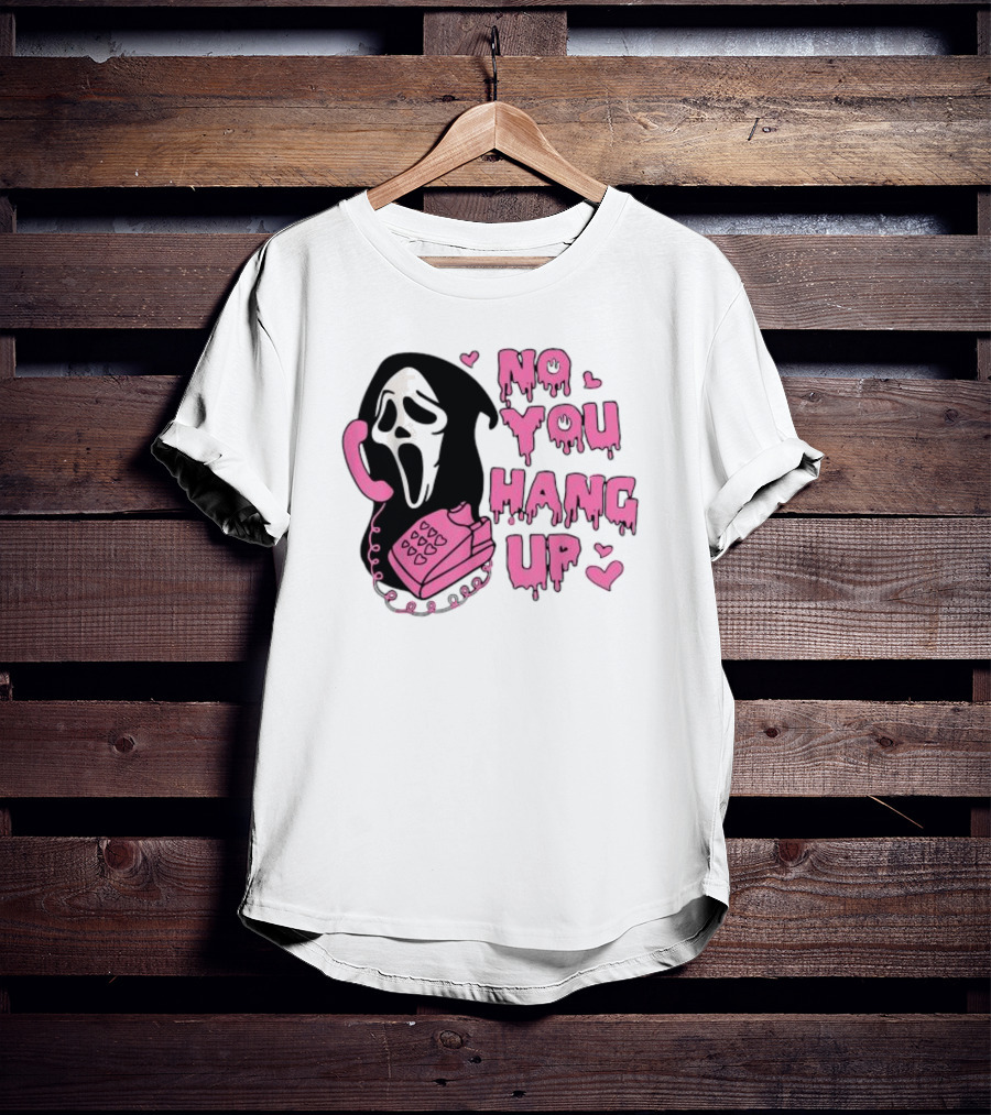 No You Hang Up First Ghost Face Pink Phone Halloween T-Shirt