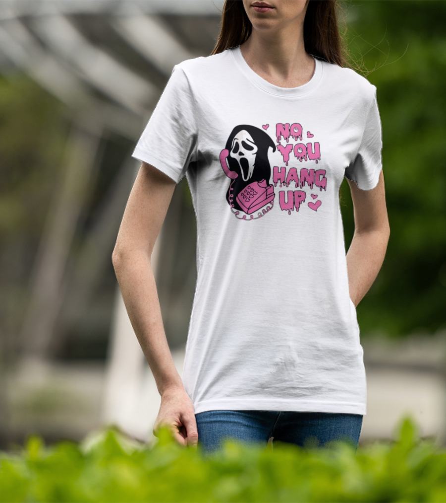 No You Hang Up First Ghost Face Pink Phone Halloween T-Shirt