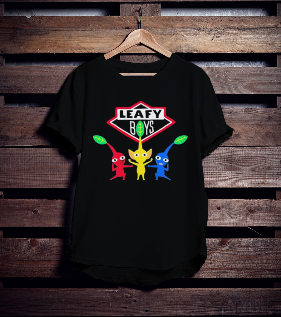 Leafy Boys Pikmin Inspired Design Fan Art Featuring Red Yellow Blue Leaf Creatures T-Shirt