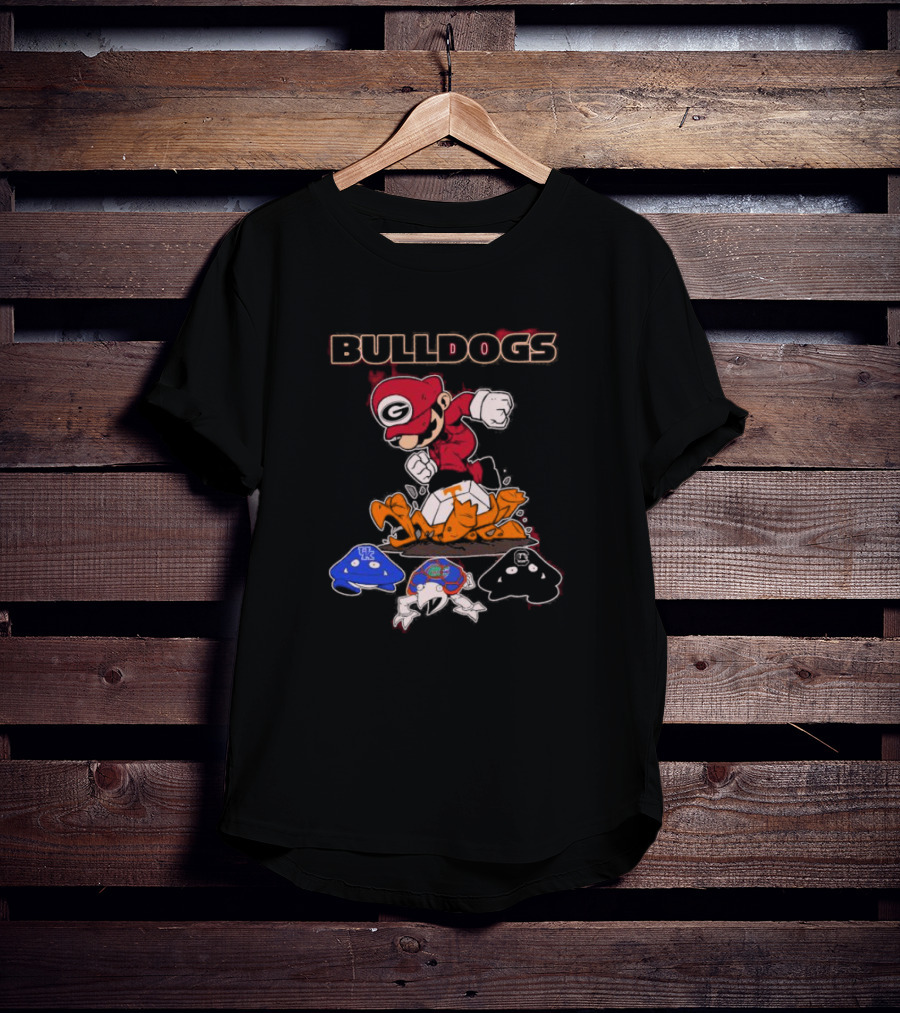 Bulldogs Mario Crushing Tennessee Helmet With Rival Team Symbols T-Shirt