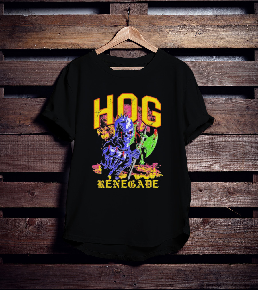 Hog Renegade Skeleton Warrior Graphic With Medieval Armor And Axe T-Shirt