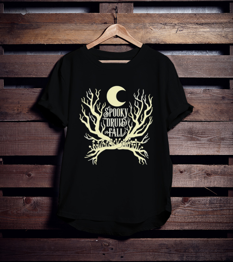 Spooky Druid Fall Crescent Moon And Enchanted Trees T-Shirt