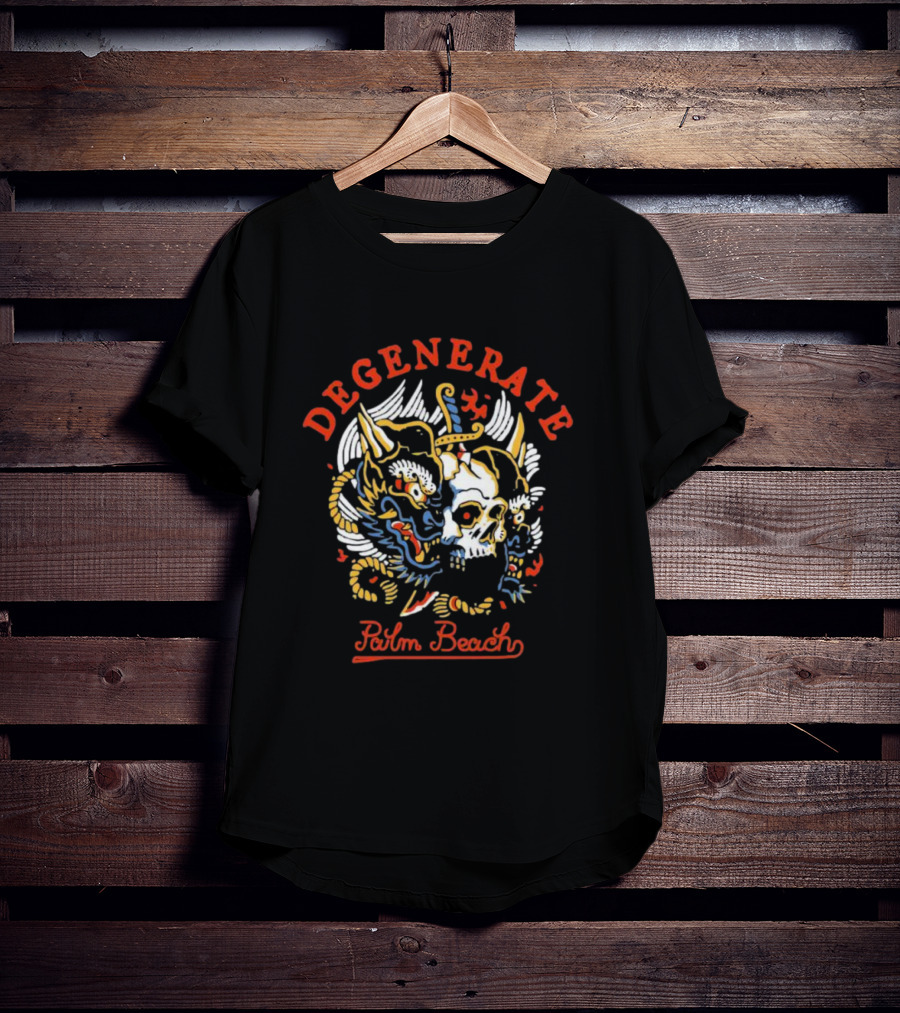 DEGENERATE Masked Skull And Dragon Palm Beach T-Shirt
