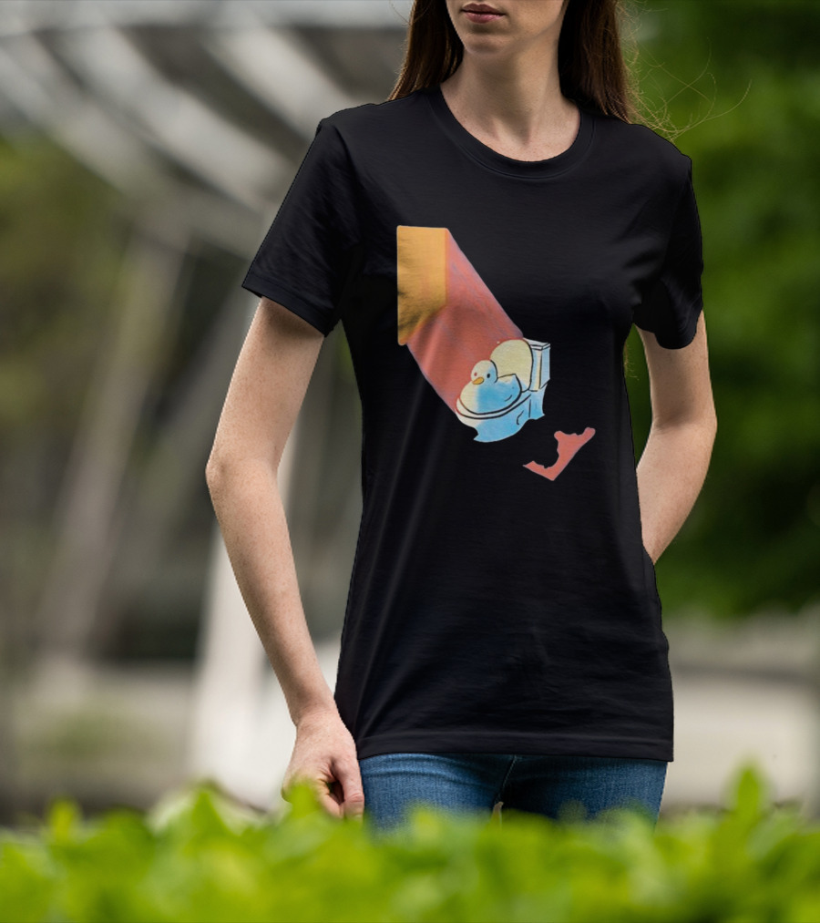 Groovy Space Duck Relaxing In Cosmic Beam On Toilet T-Shirt
