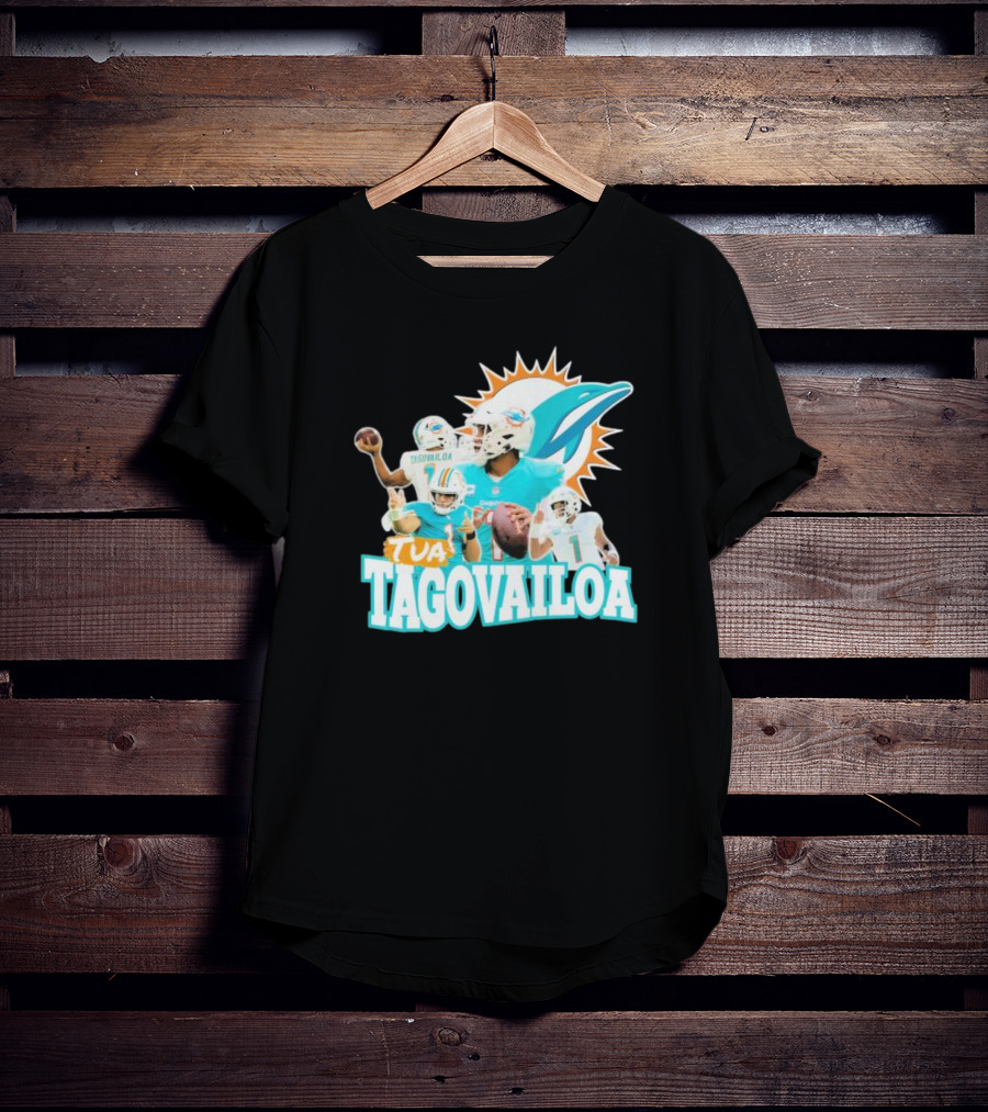 Miami Dolphins Tua Tagovailoa Football Action Collage T-Shirt