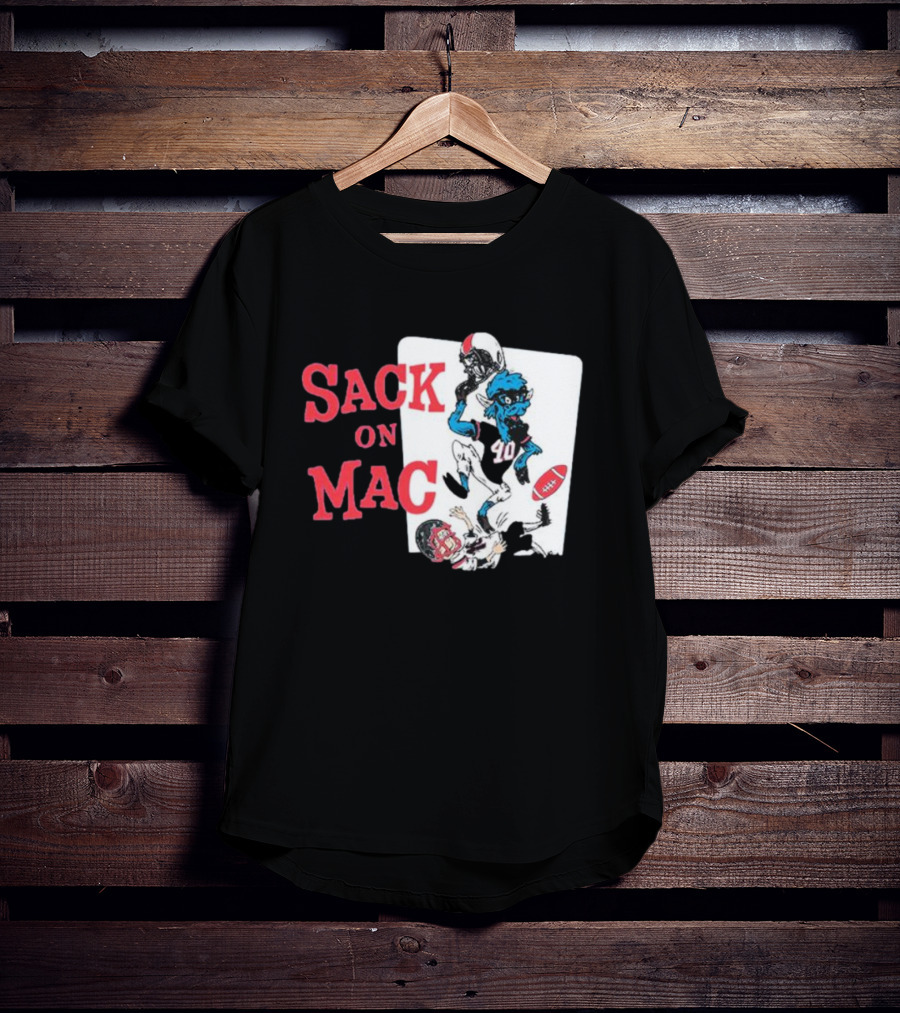 Sack On Mac NFL Football Cartoon Character Action T-Shirt