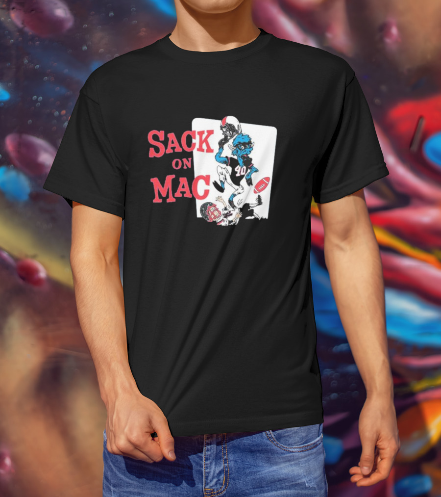 Sack On Mac NFL Football Cartoon Character Action T-Shirt