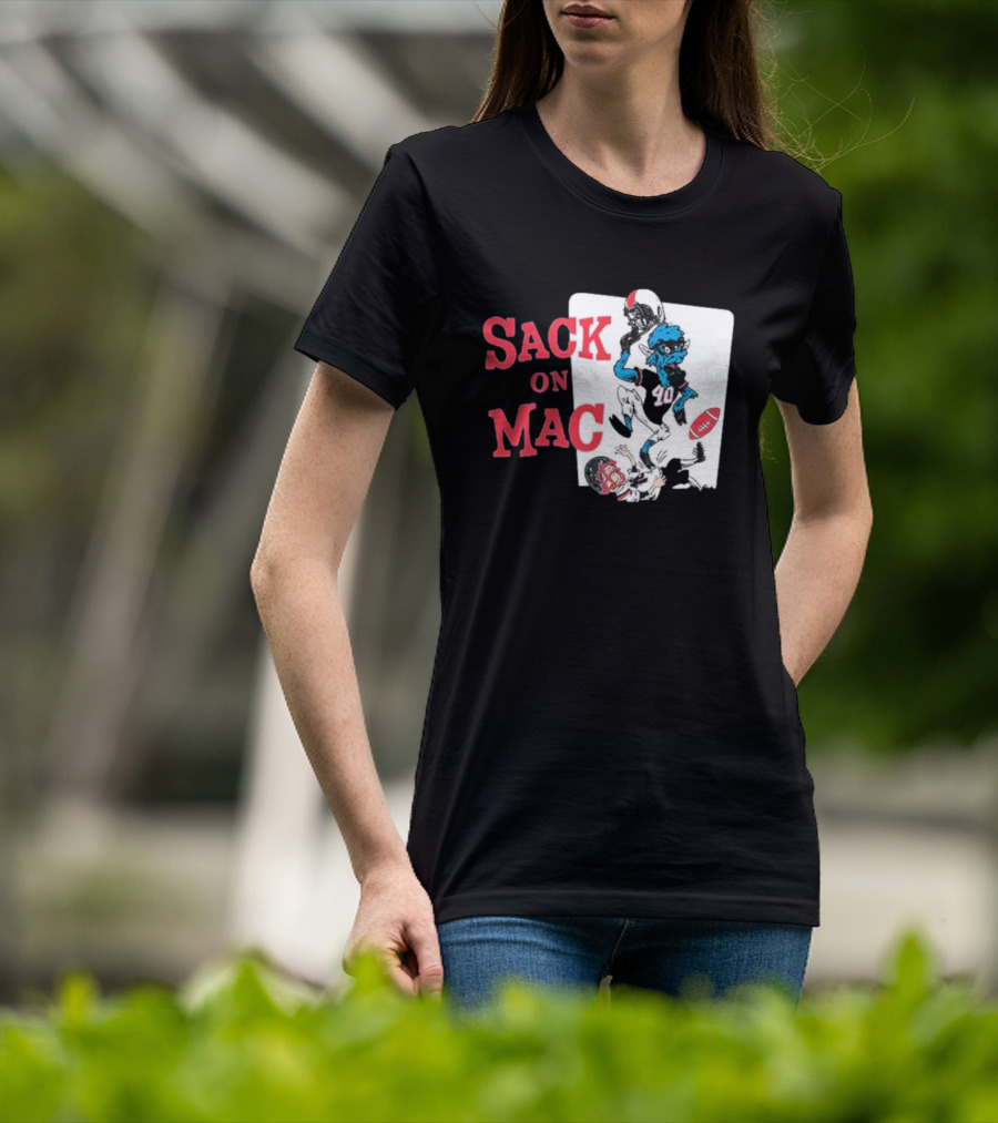 Sack On Mac NFL Football Cartoon Character Action T-Shirt