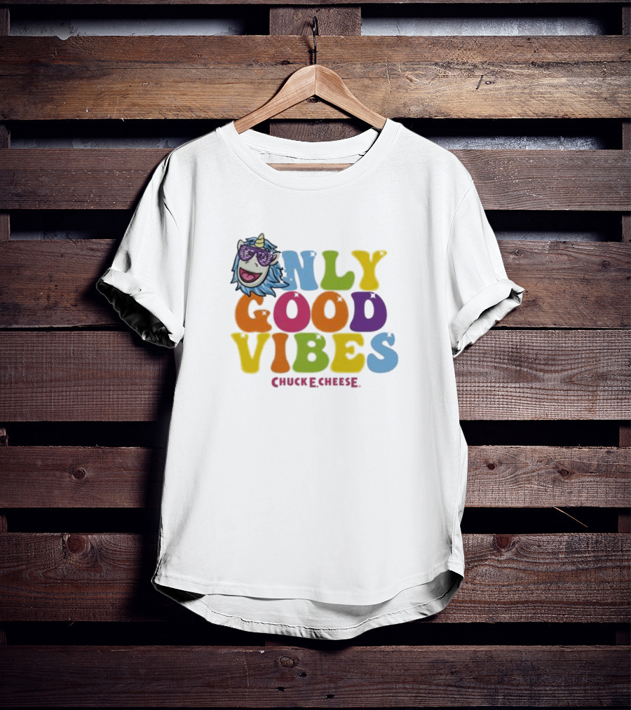 Unicorn Only Good Vibes Chuck E. Cheese Rainbow T-Shirt