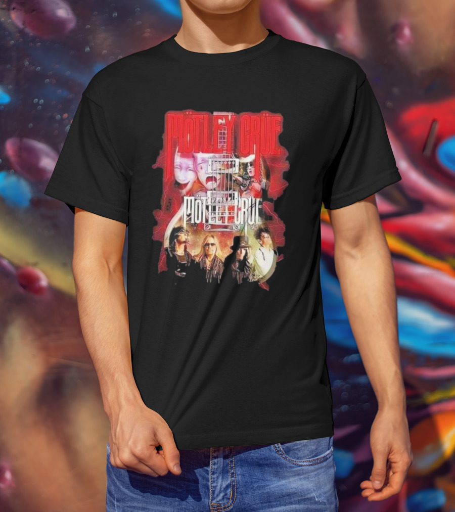 Motley Crue Rock Band Guitar With Faces T-Shirt