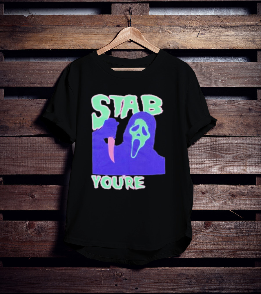 Stab You’re It Neon Horror Mask T-Shirt