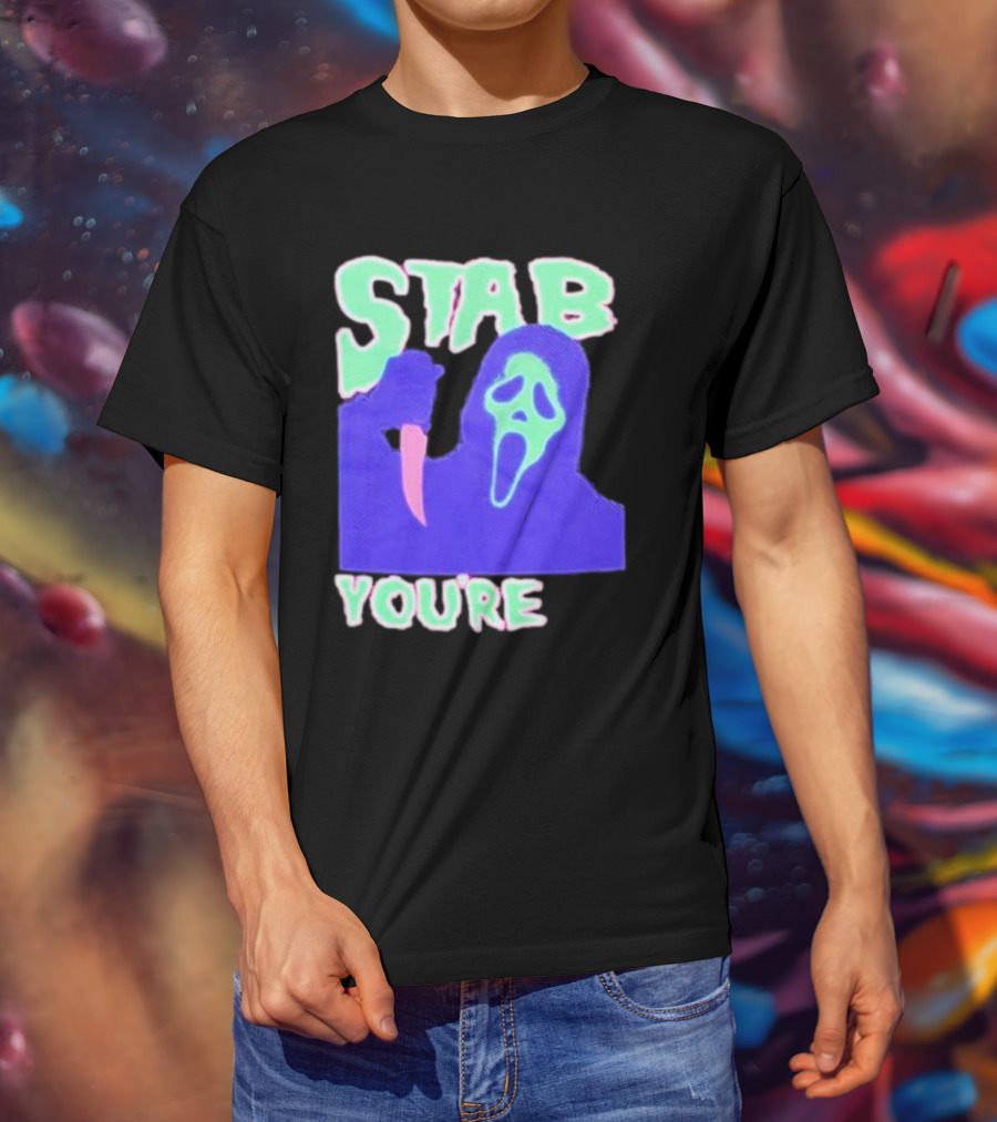 Stab You’re It Neon Horror Mask T-Shirt