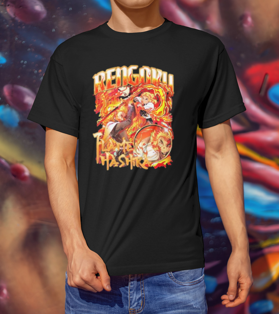 Rengoku Kyojuro Flame Hashira With Fiery Sword And Flames T-Shirt