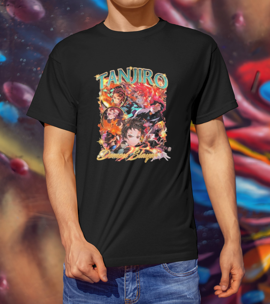 Tanjiro Kamado Demon Slayer Fiery Anime Action Scene T-Shirt