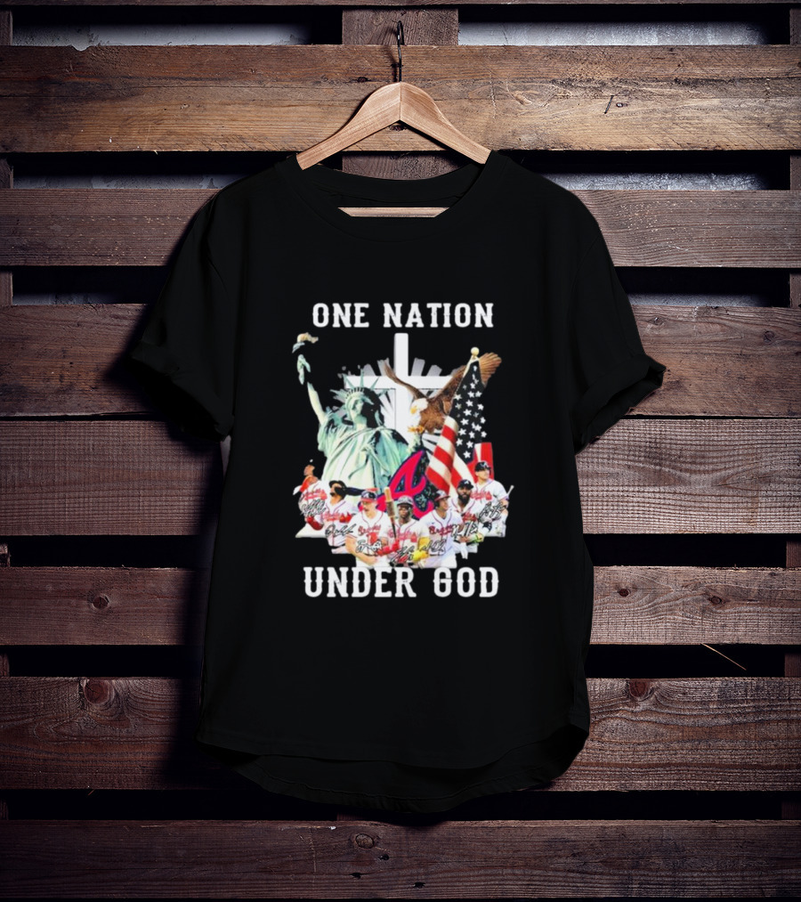 One Nation Under God Atlanta Braves American Flag Statue Of Liberty Players T-Shirt