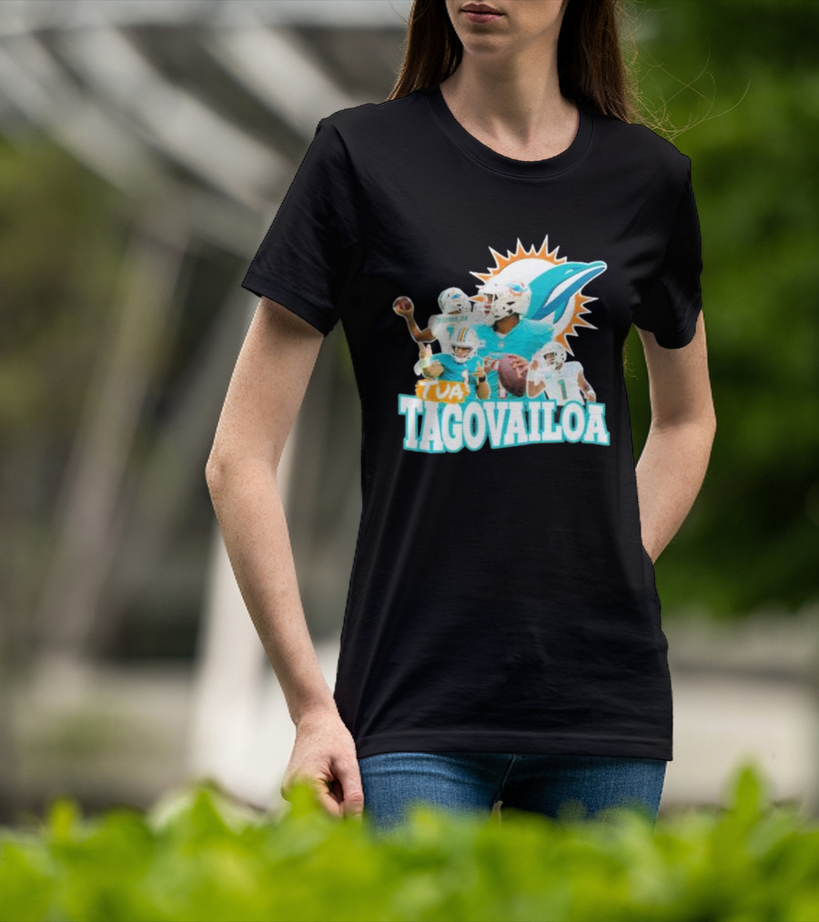 Tua Tagovailoa Miami Dolphins Quarterback Montage T-Shirt