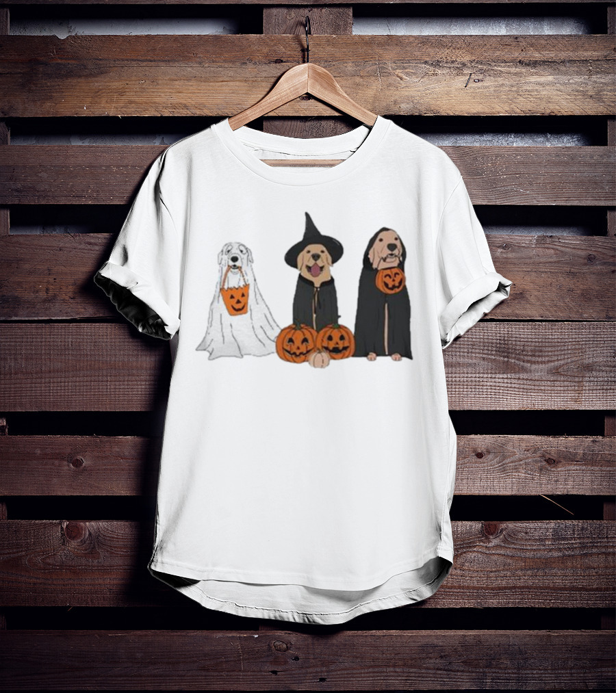 Ghost Dogs Halloween Pumpkin Witch Cloak Trio T-Shirt