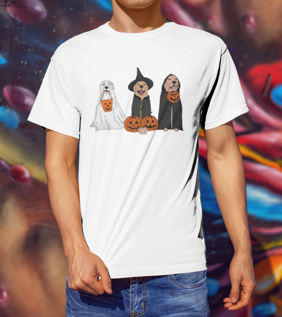 Ghost Dogs Halloween Pumpkin Witch Cloak Trio T-Shirt