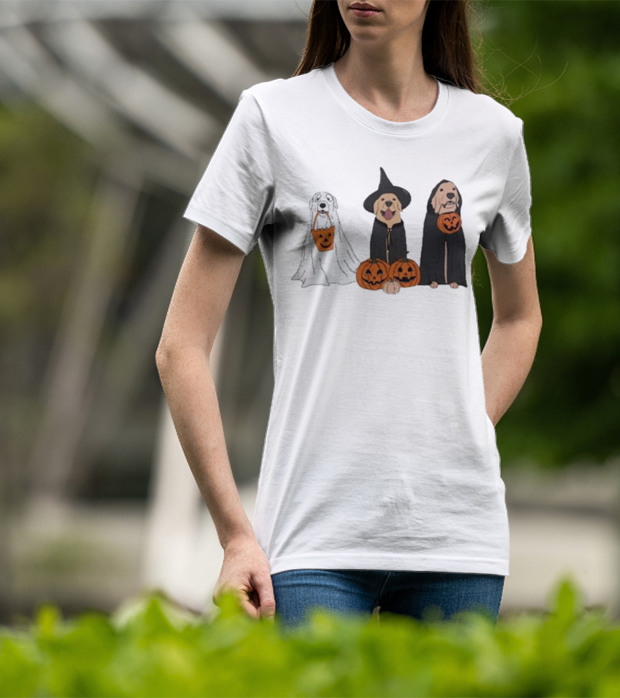Ghost Dogs Halloween Pumpkin Witch Cloak Trio T-Shirt