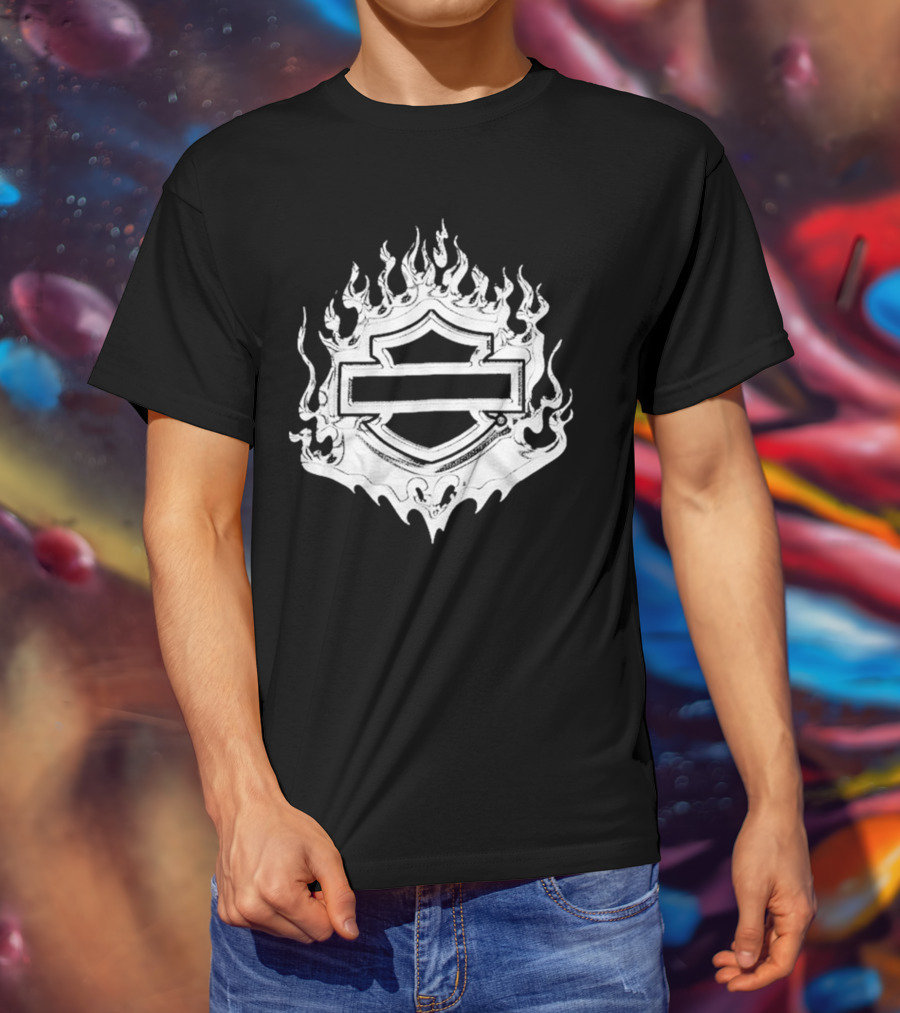 Post Malone X H-D Flaming Bar And Shield Emblem T-Shirt