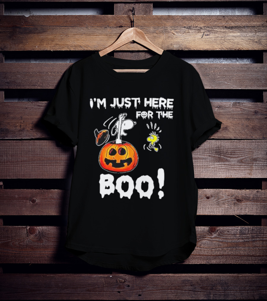 Snoopy And Woodstock Halloween I'm Just Here For The Boo Pumpkin T-Shirt