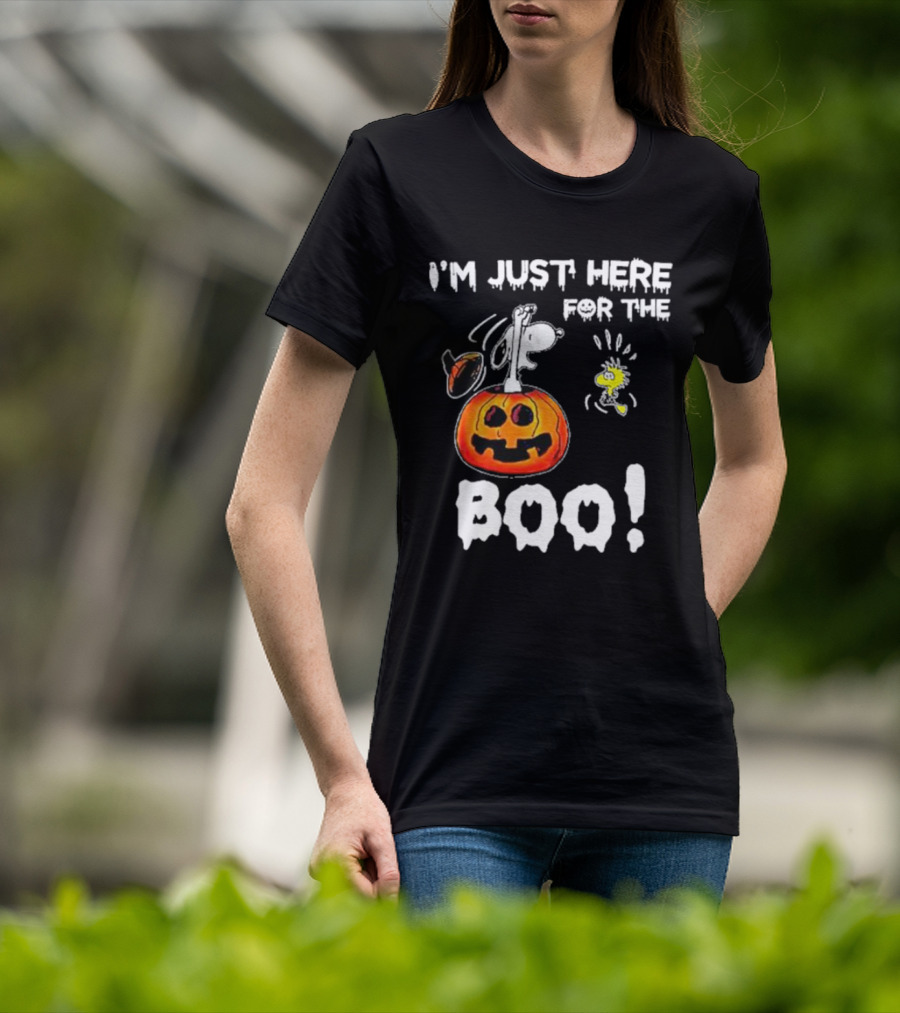 Snoopy And Woodstock Halloween I'm Just Here For The Boo Pumpkin T-Shirt