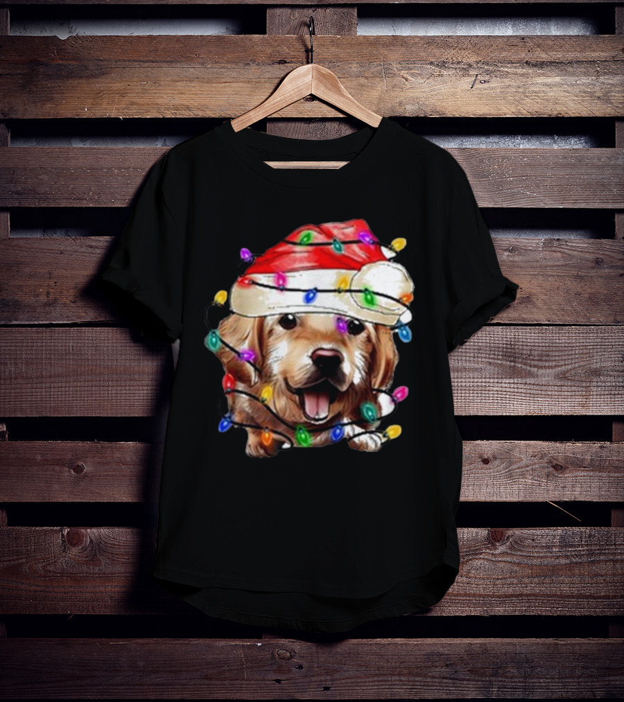 Christmas Lights Dog Lover Santa Hat Raglan T-Shirt
