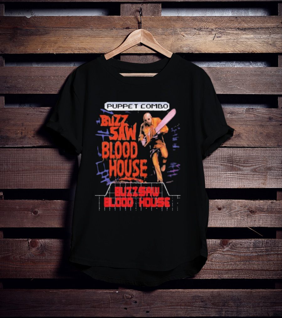 Puppet Combo Buzz Saw Blood House Horror Gamer T-Shirt