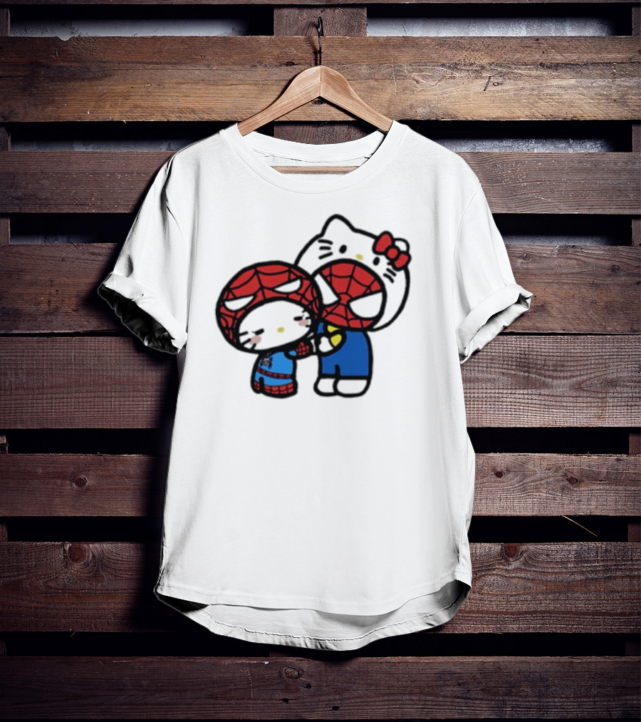 Hello Kitty Spider-Man Crossover Cartoon Characters T-Shirt