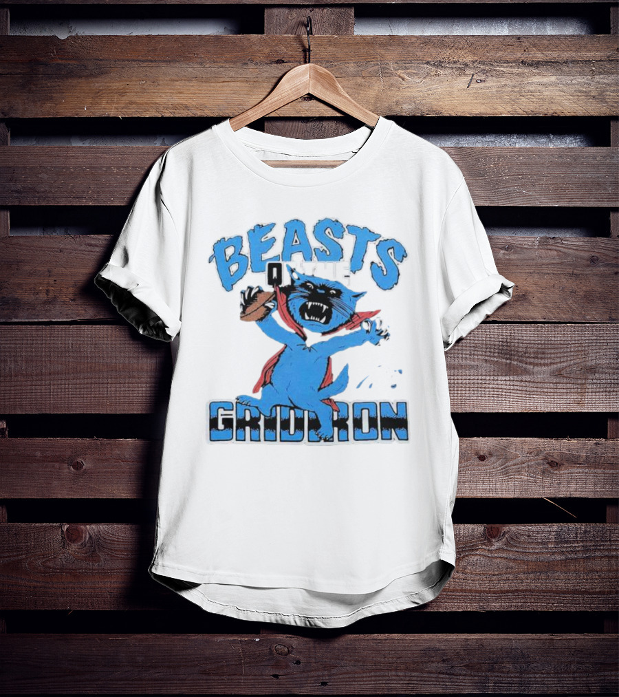 Carolina Panthers Beasts Of The Gridiron Football Feline Roaring With Ball T-Shirt