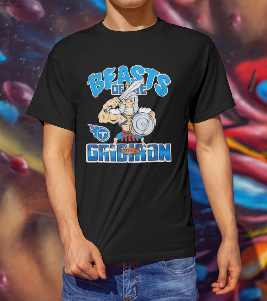 Tennessee Titans Beasts Of The Gridiron Warrior With Sword And Shield T-Shirt