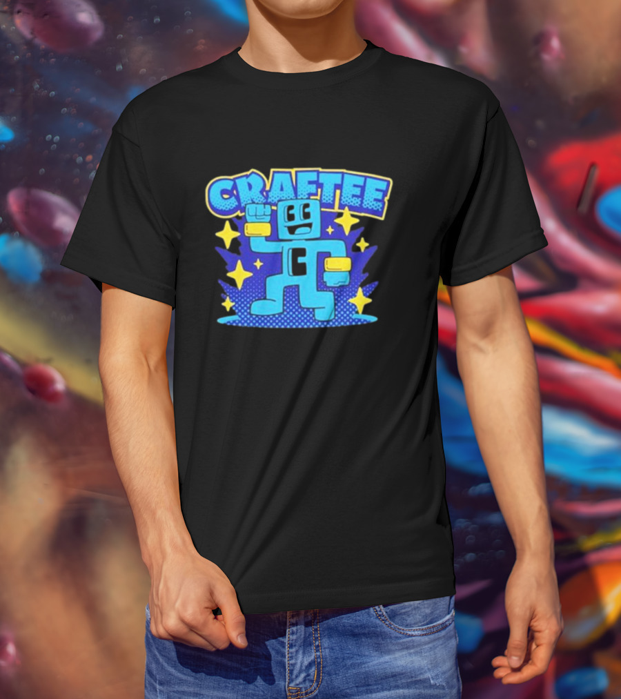 Craftee Pixel Character Level Up With Stars T-Shirt