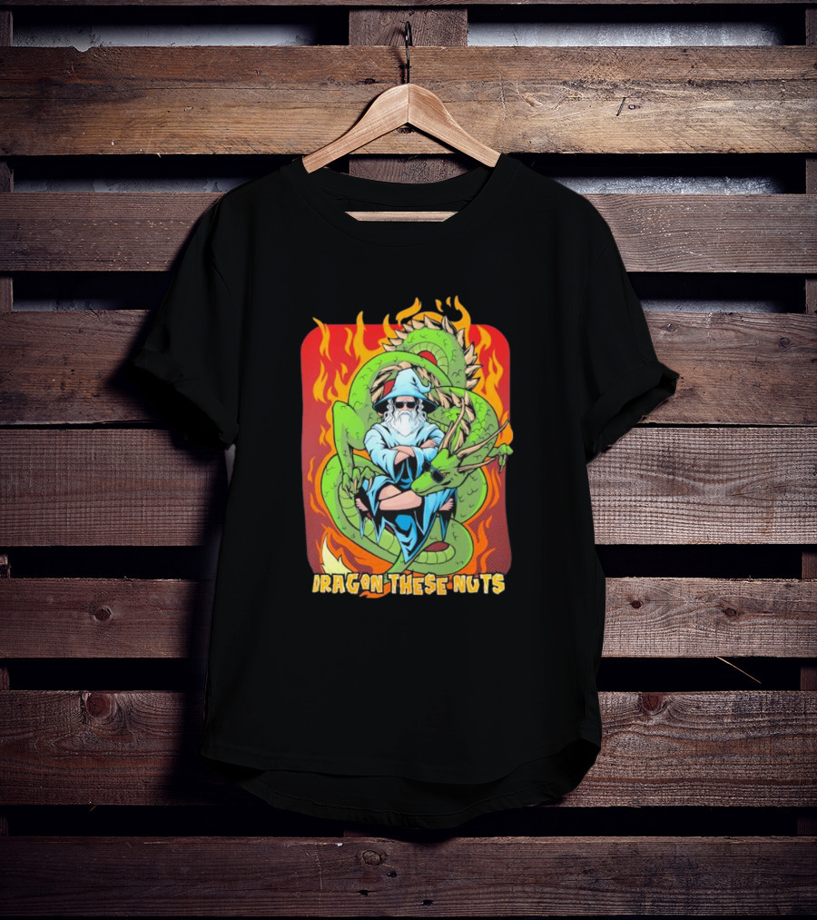 Dragon These Nuts Wizard With Green Dragon And Flames T-Shirt