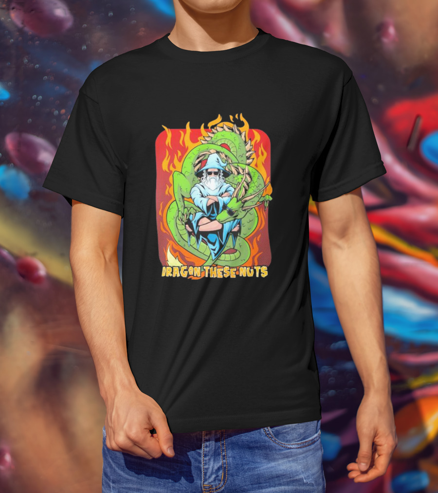 Dragon These Nuts Wizard With Green Dragon And Flames T-Shirt