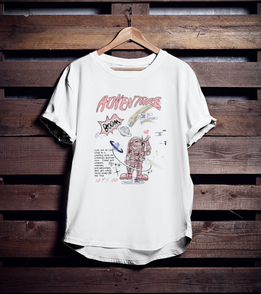 AOVENTURE Boom Let's Go Space Adventure With Astronaut And Cosmic Elements T-Shirt